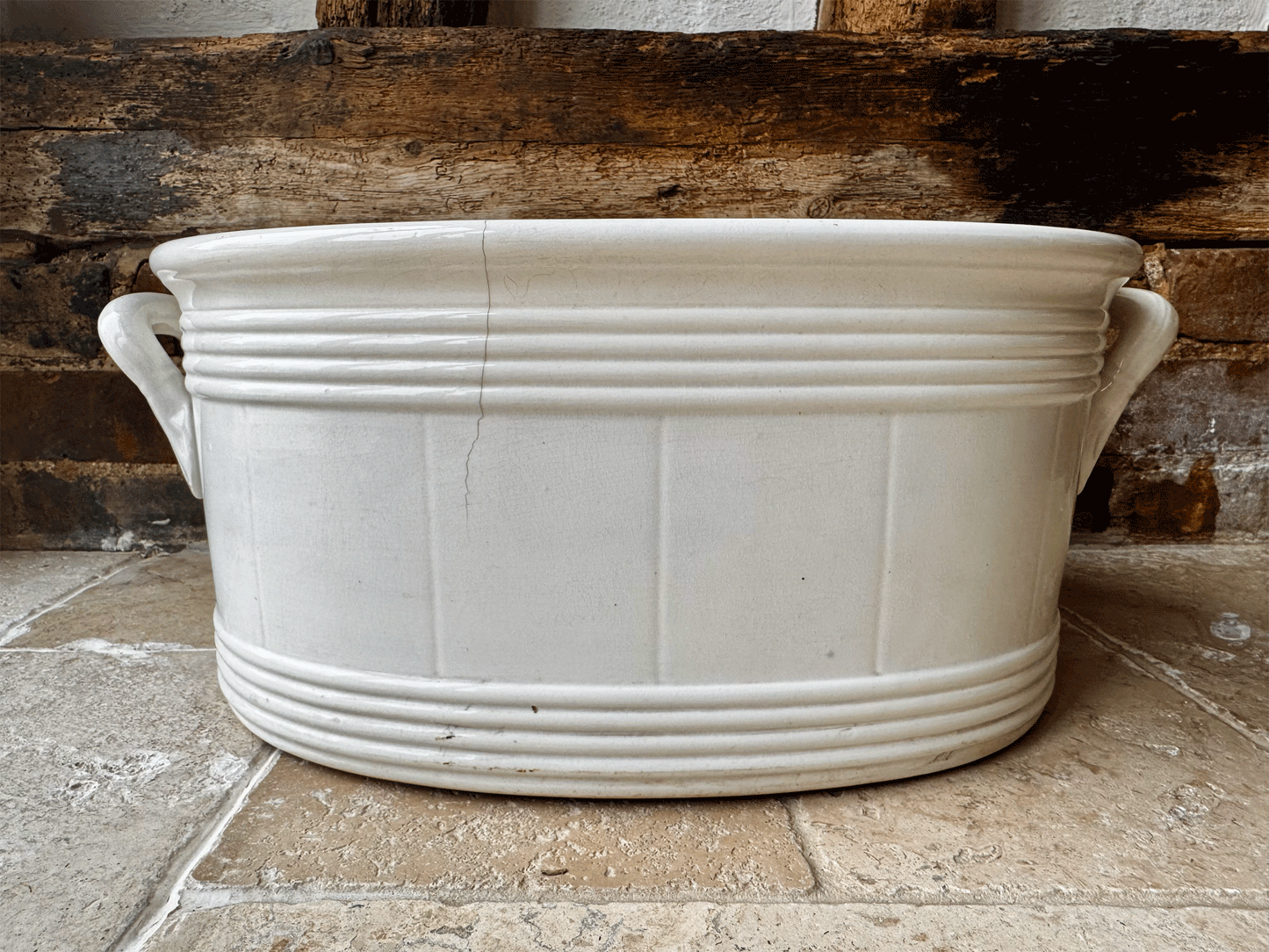 rre antique 19th century large plain white ironstone footbath boch freres la louviere