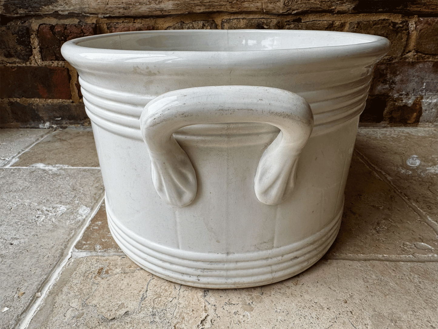 rre antique 19th century large plain white ironstone footbath boch freres la louviere