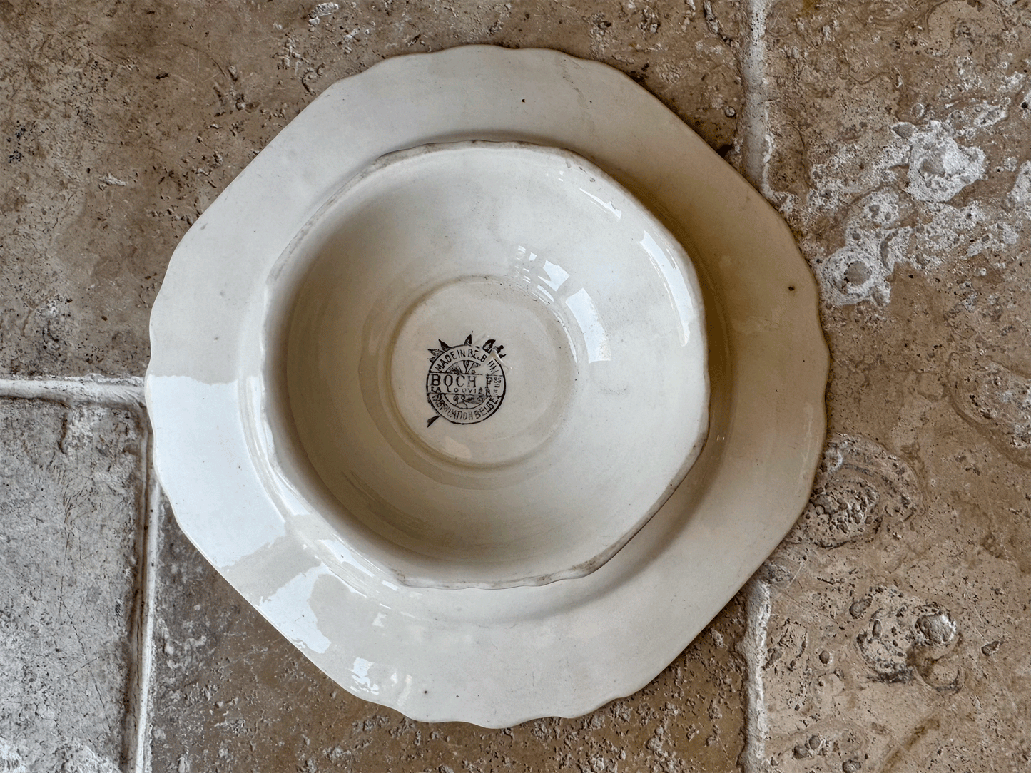 antique 1920s belgian small white ironstone cake stand compote dish boch freres louviere