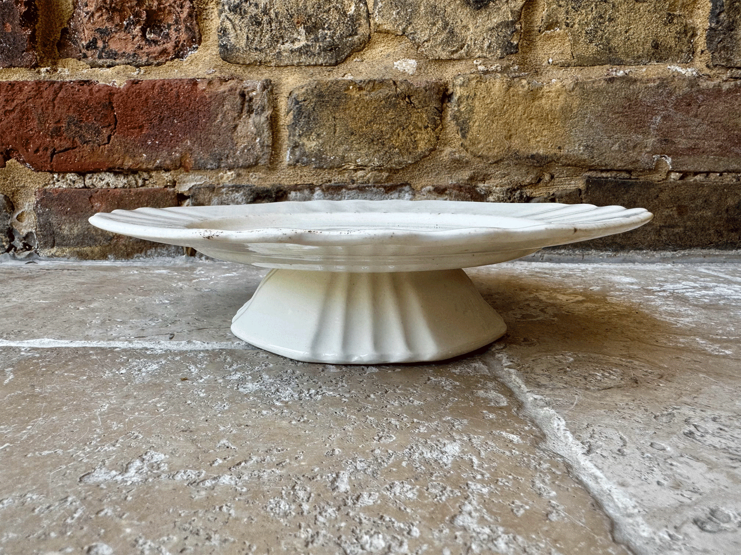 antique 1920s belgian small white ironstone cake stand compote dish boch freres louviere