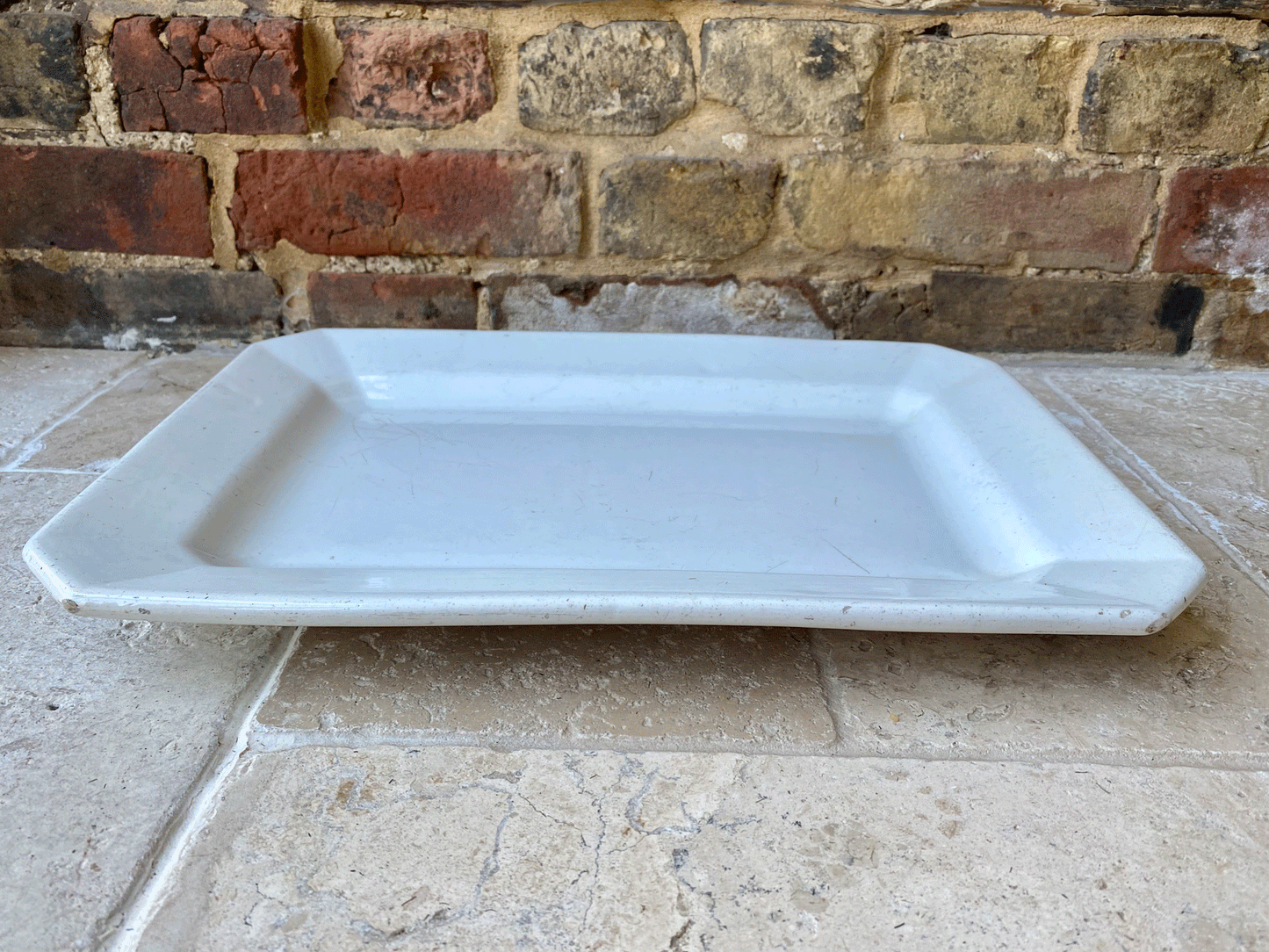 large antique french white ironstone butchers serving display platter stand pexonne