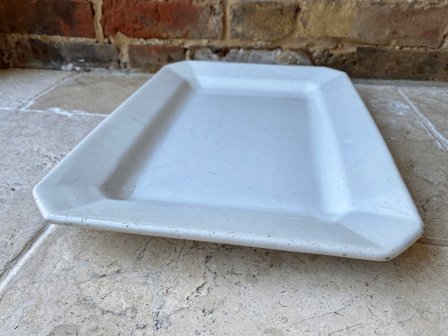 large antique french white ironstone butchers serving display platter stand pexonne