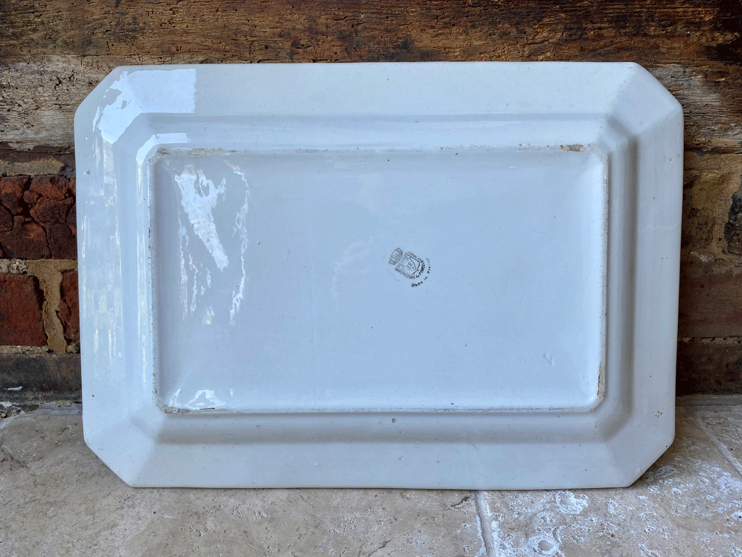 large antique french white ironstone butchers serving display platter stand pexonne