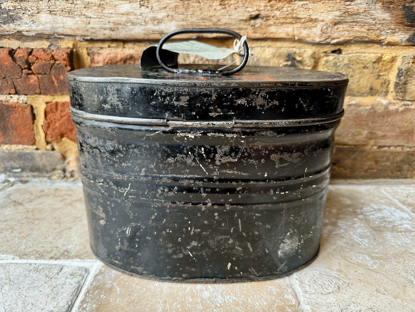 antique black hat tin box jersey world war two memorabilia