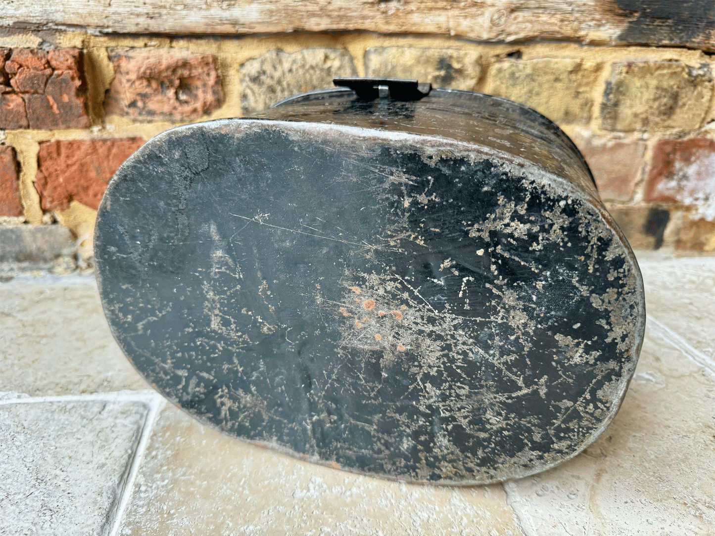 antique black hat tin box jersey world war two memorabilia
