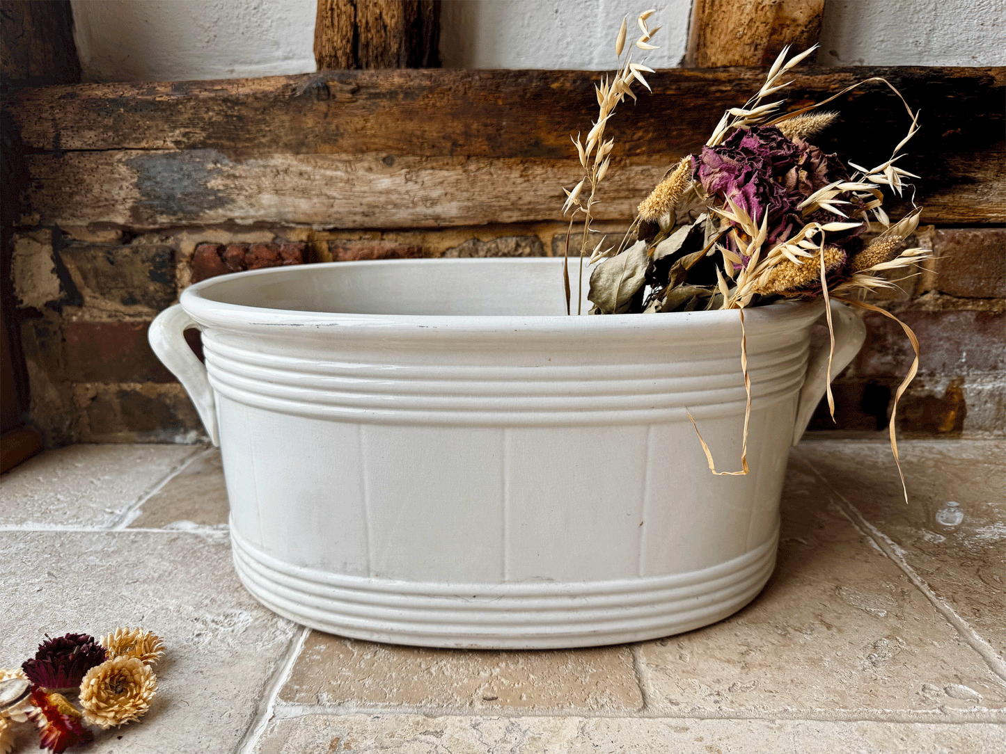 rre antique 19th century large plain white ironstone footbath boch freres la louviere