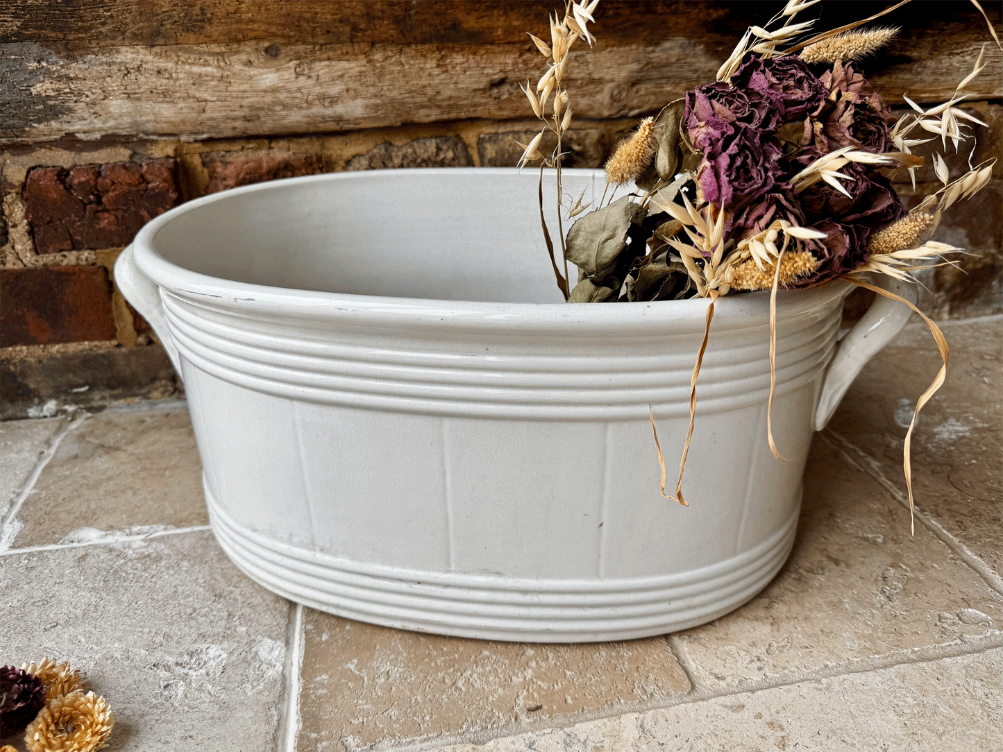 rre antique 19th century large plain white ironstone footbath boch freres la louviere