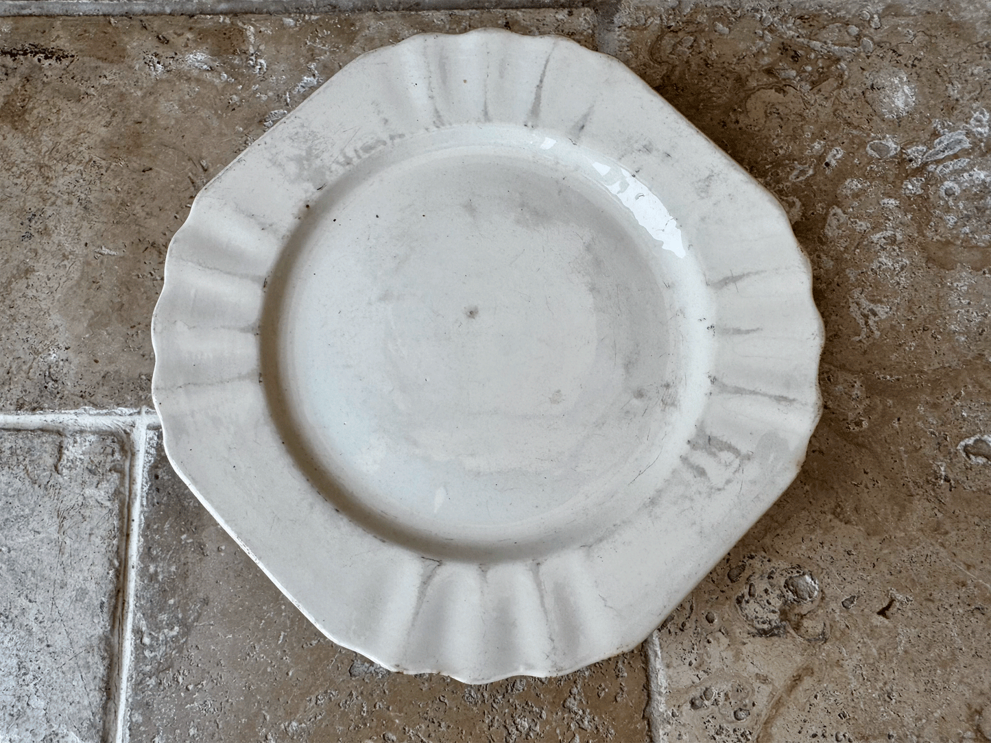 antique 1920s belgian small white ironstone cake stand compote dish boch freres louviere
