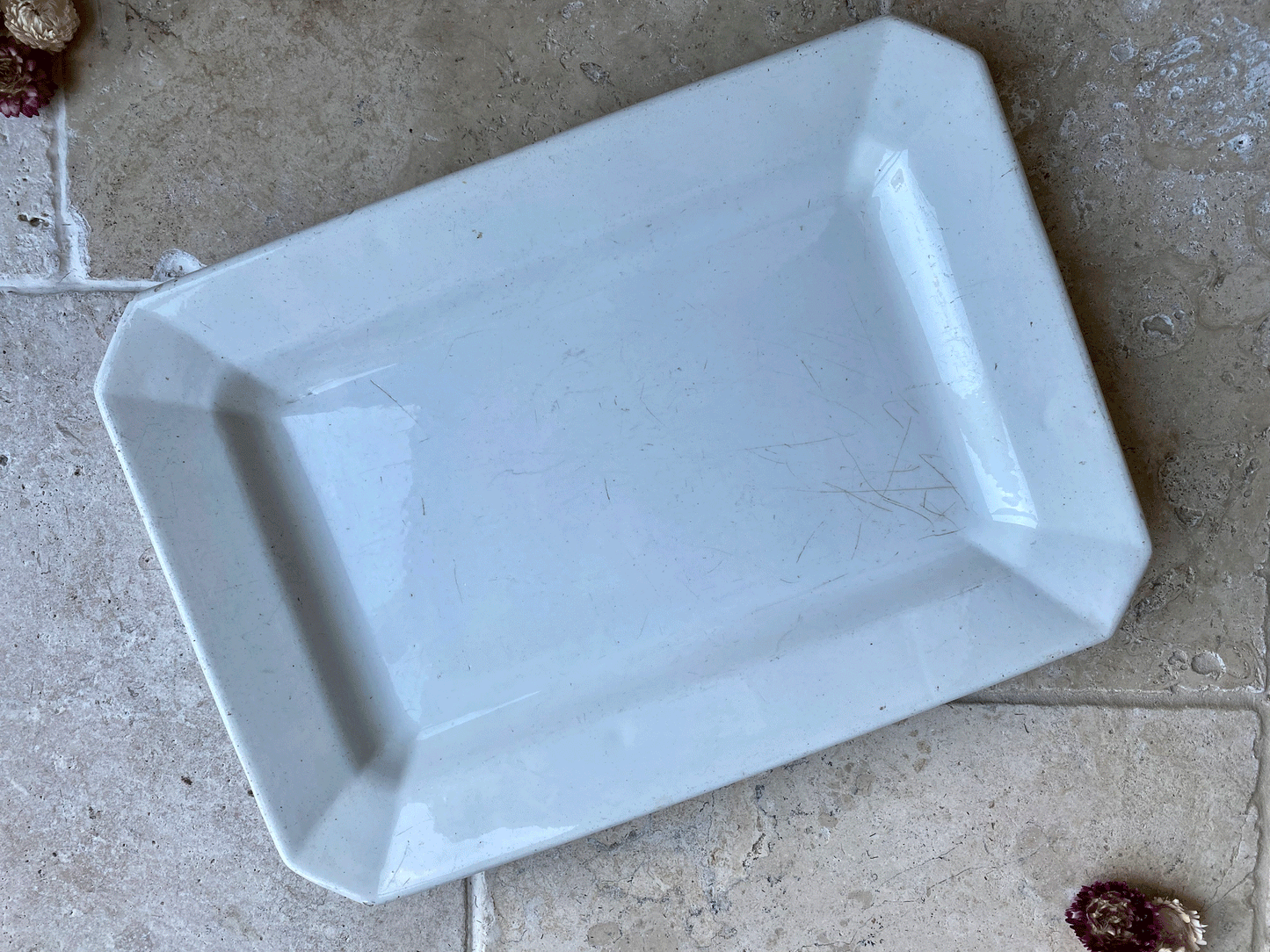 large antique french white ironstone butchers serving display platter stand pexonne