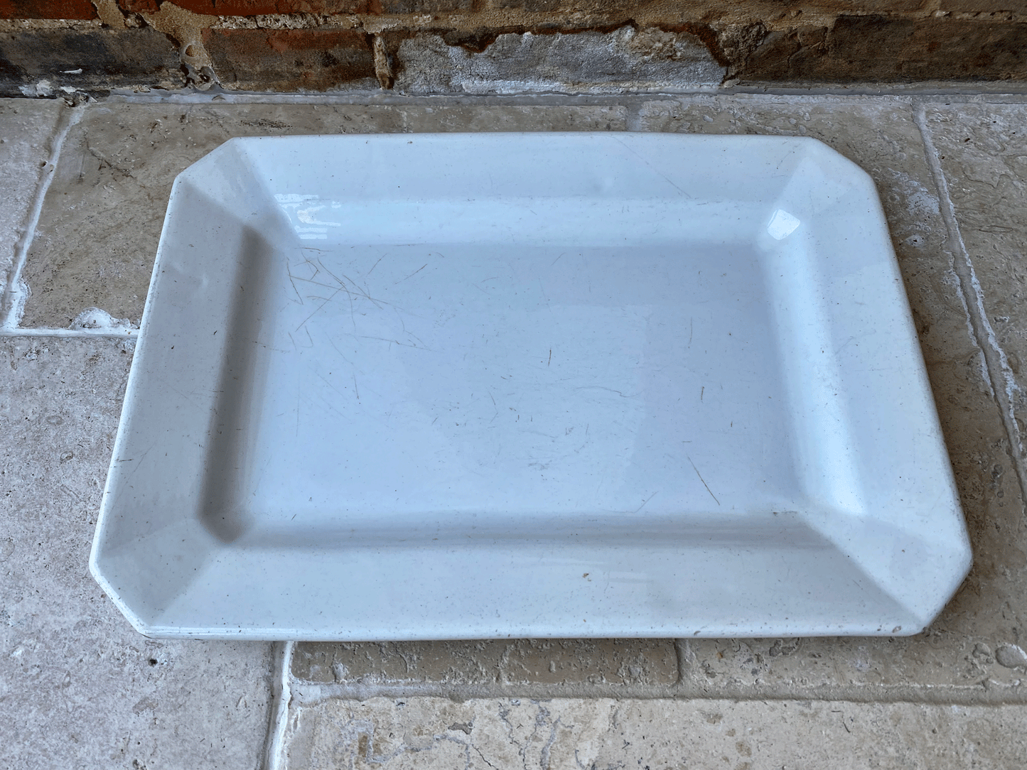 large antique french white ironstone butchers serving display platter stand pexonne