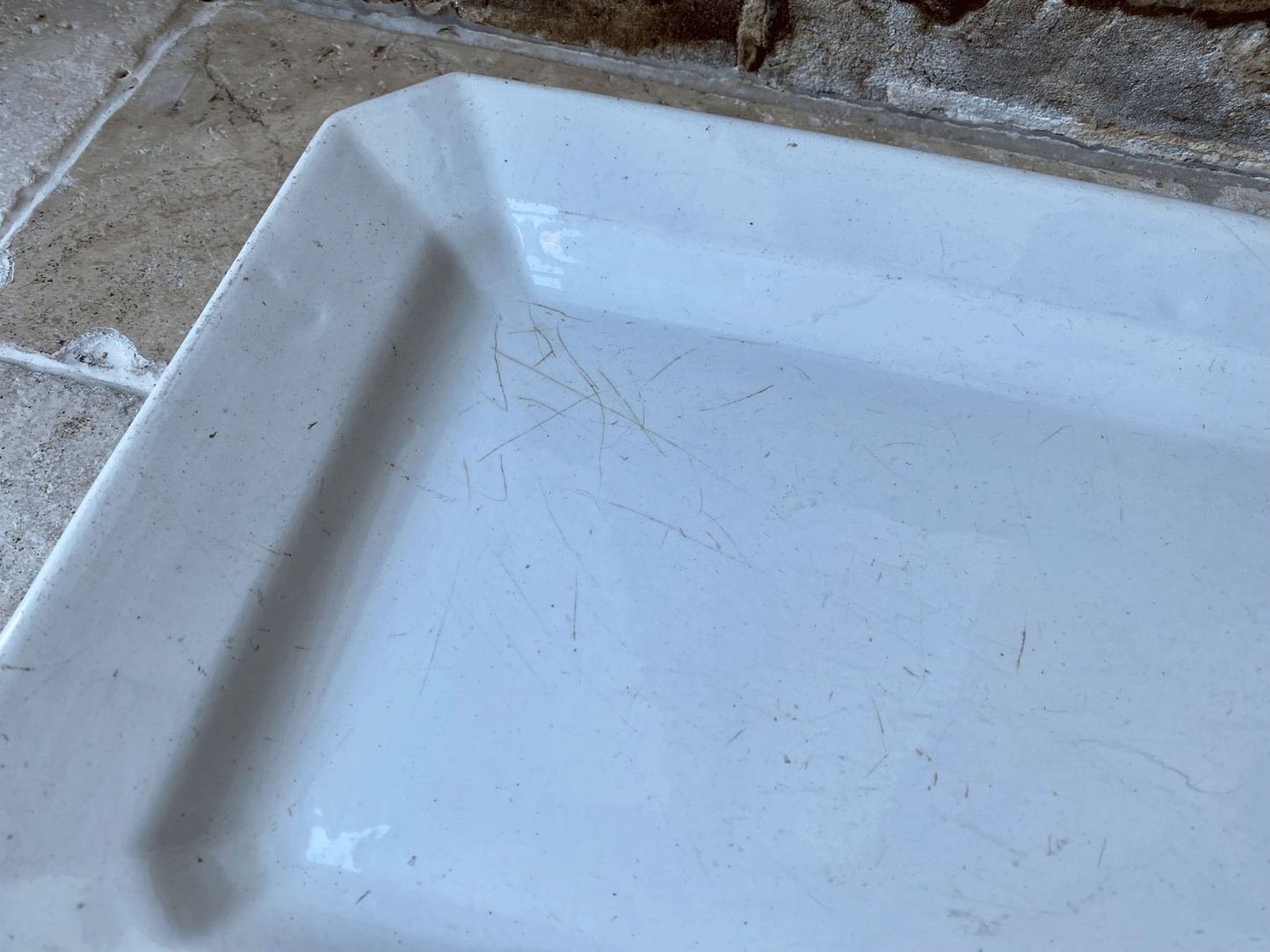 large antique french white ironstone butchers serving display platter stand pexonne
