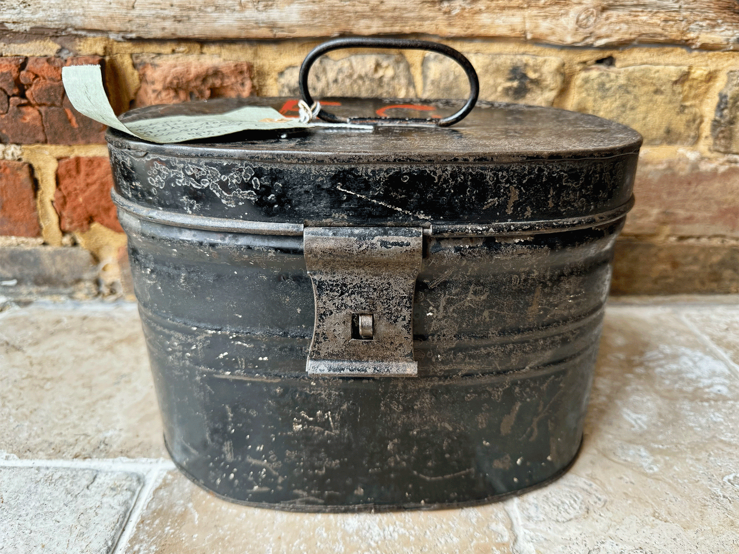 antique black hat tin box jersey world war two memorabilia