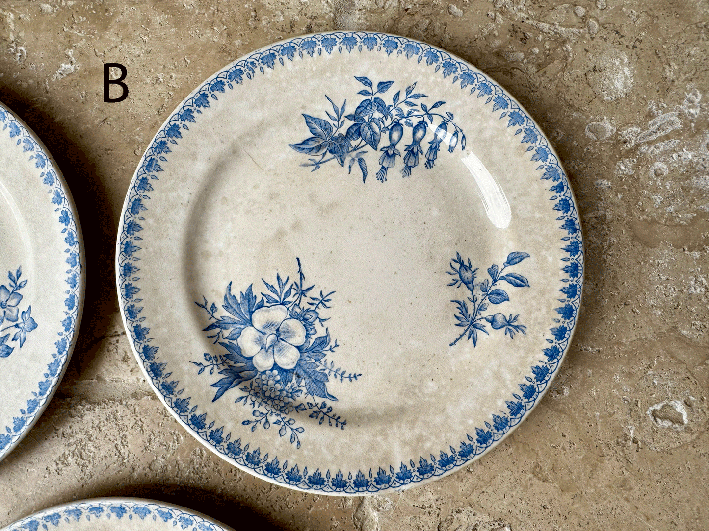 antique 19th century societe ceramique dahlia blue transferware ironstone side plate