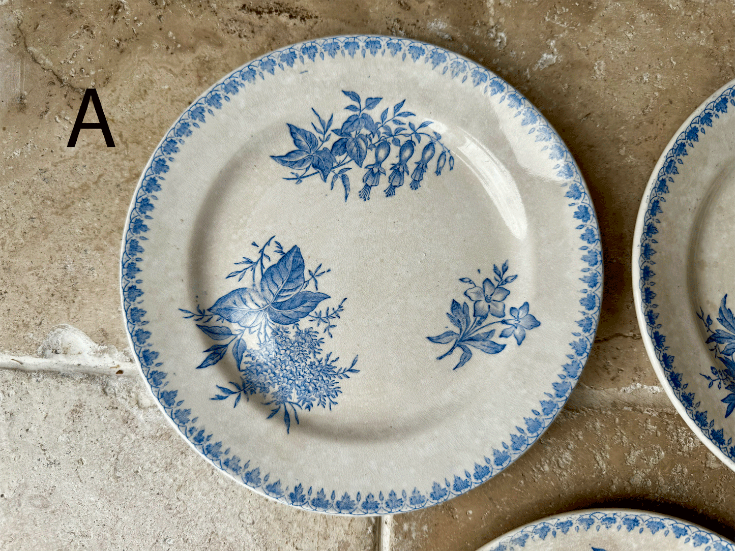 antique 19th century societe ceramique dahlia blue transferware ironstone side plate