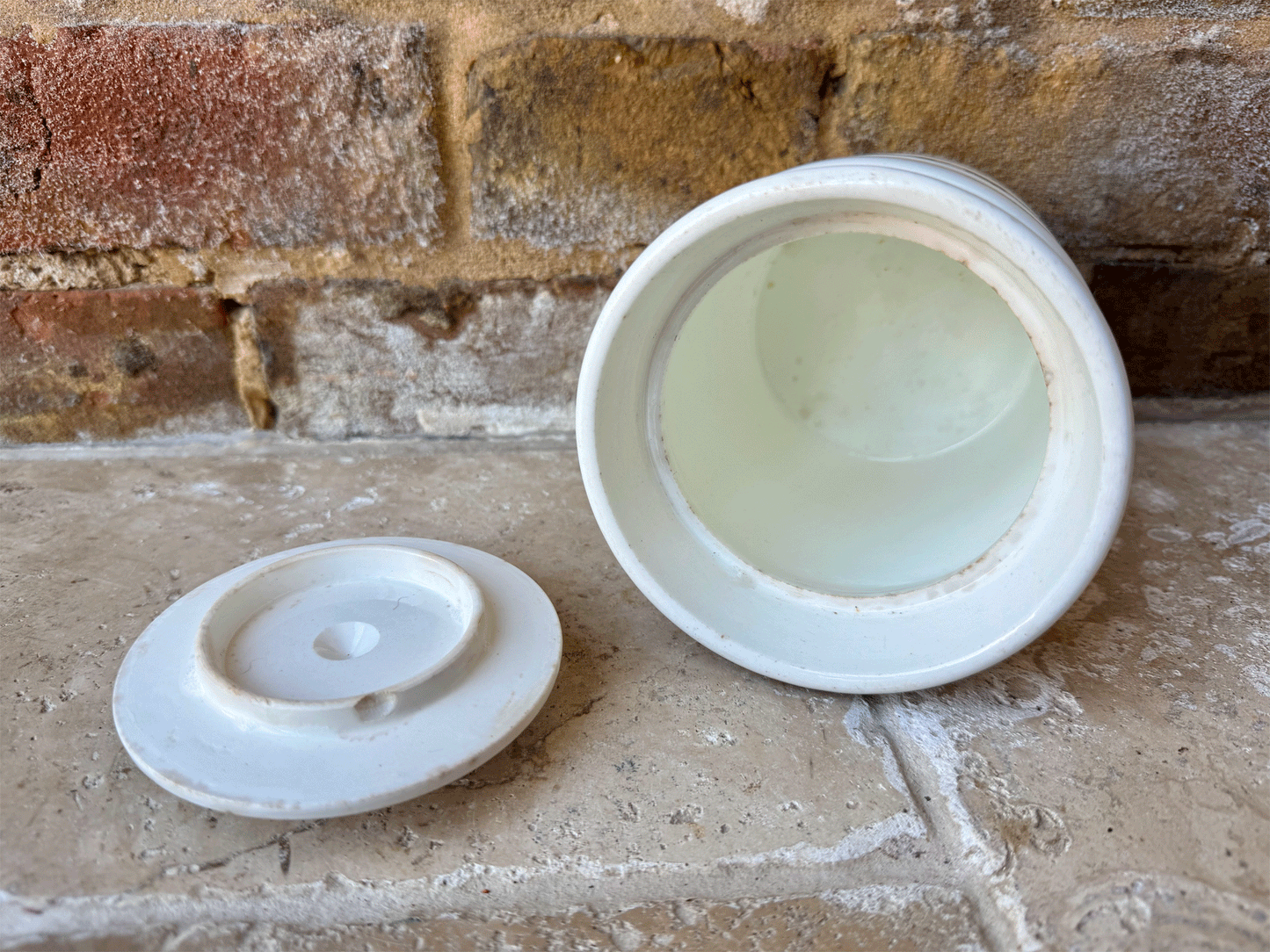 antique edwardian banded white ironstone kitchen storage jar canister sago