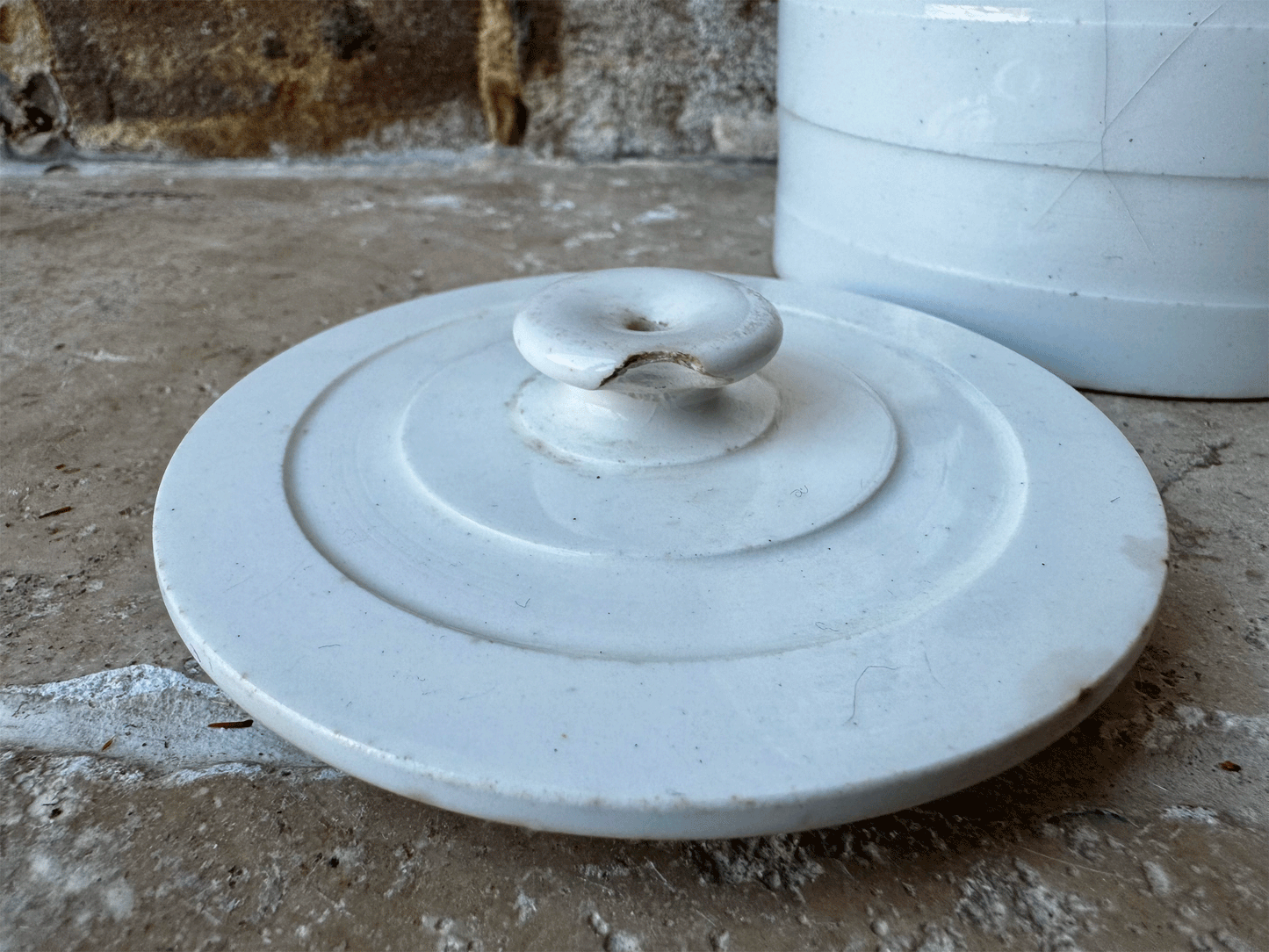 antique edwardian banded white ironstone kitchen storage jar canister sago