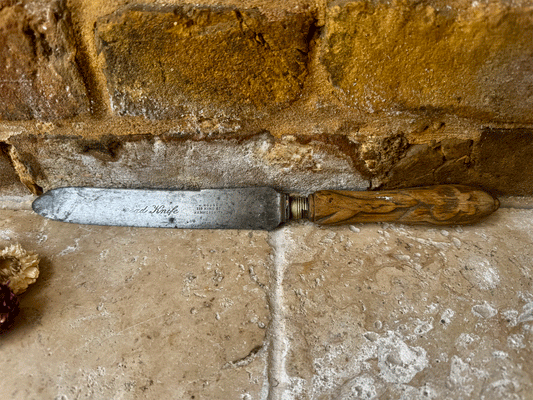 antique english carved wooden treen bread knife slicer cutter ivy wheat barley