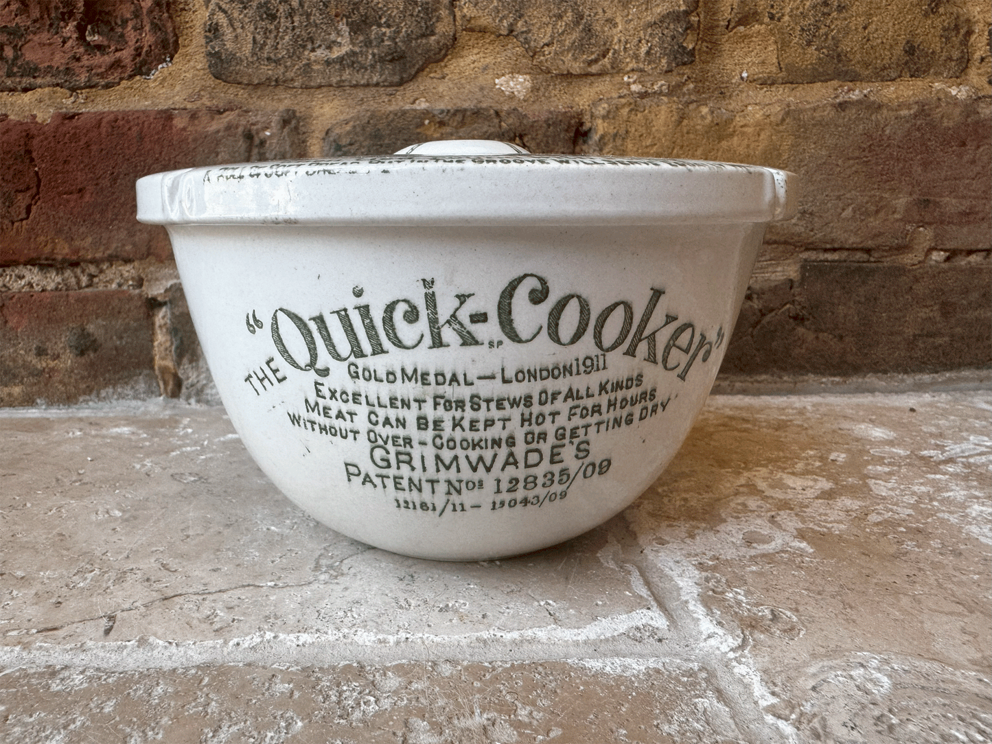 antique edwardian rare grimwades ironstone advertising large quick cooker bowl