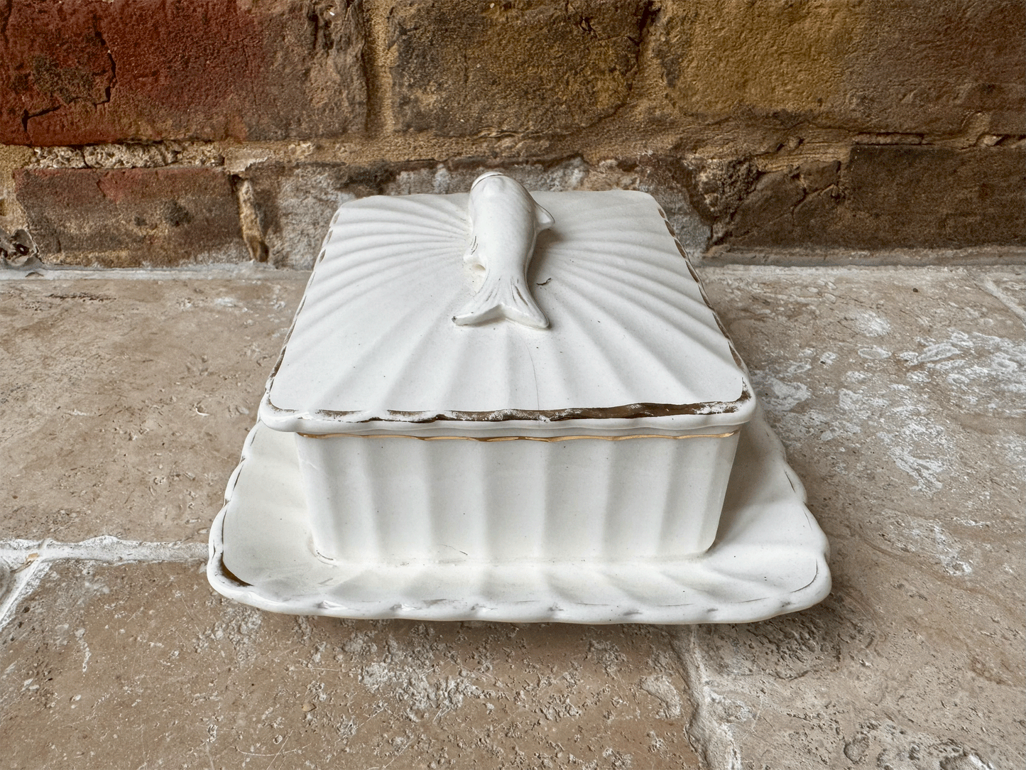 antique edwardian large white ironstone lidded sardine dish pot moulded handle
