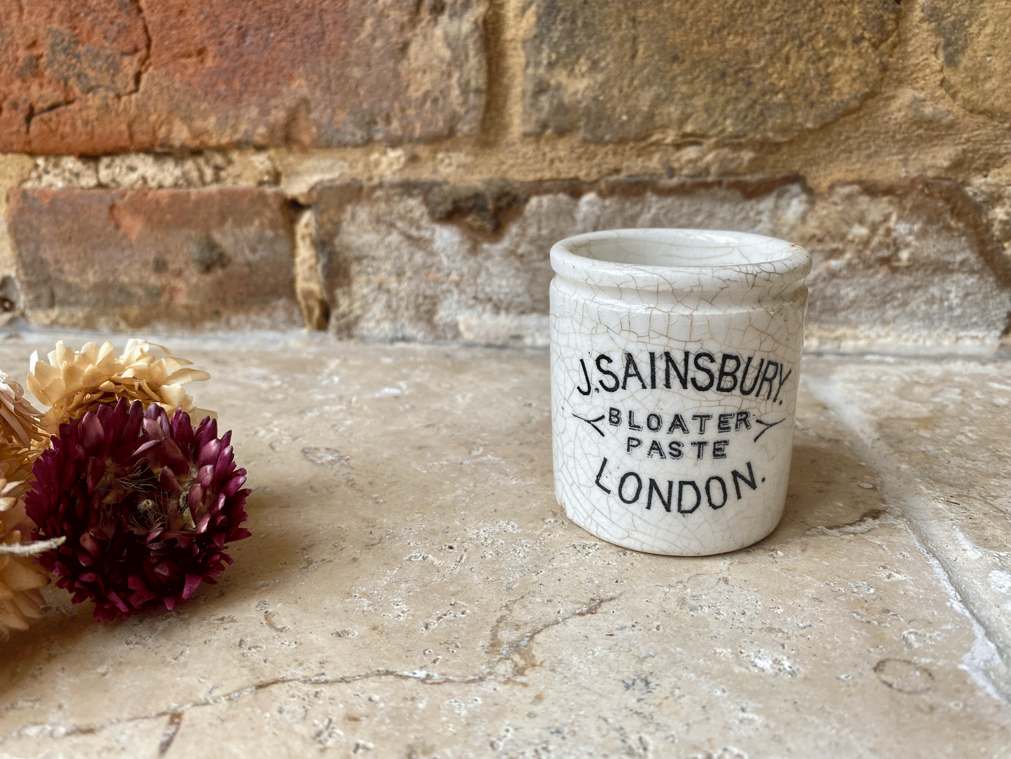 rare scarce j sainsburys small bloater paste english advertising pot