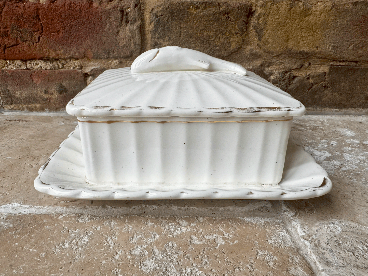 antique edwardian large white ironstone lidded sardine dish pot moulded handle