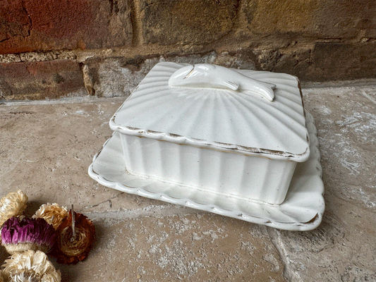 antique edwardian large white ironstone lidded sardine dish pot moulded handle