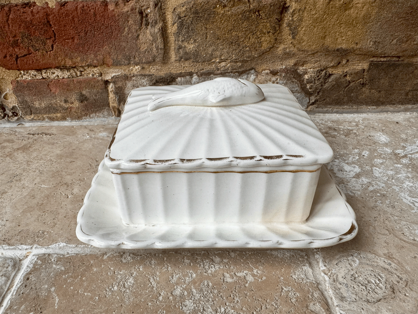 antique edwardian large white ironstone lidded sardine dish pot moulded handle