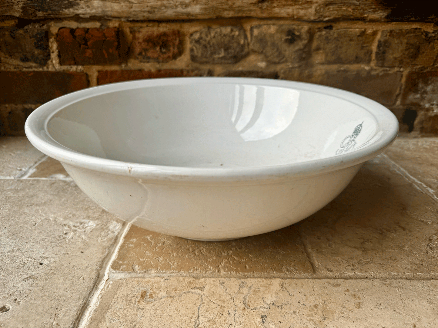 rare antique 1930s plain white ironstone large wash basin bowl king george vi royal cypher