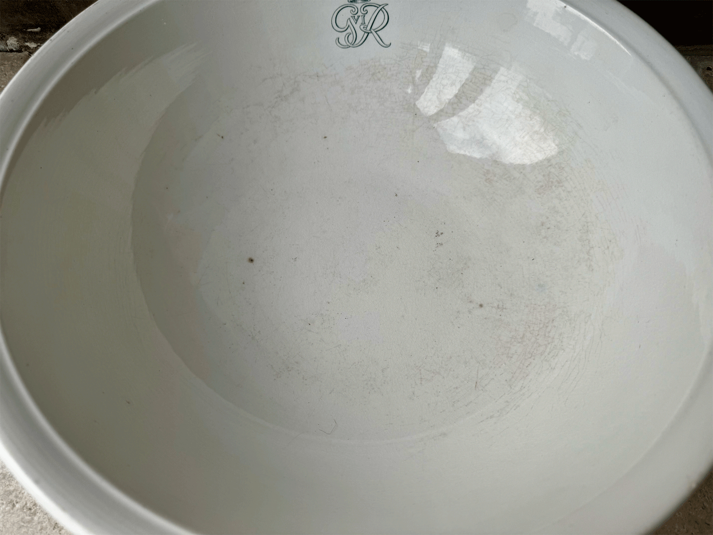 rare antique 1930s plain white ironstone large wash basin bowl king george vi royal cypher