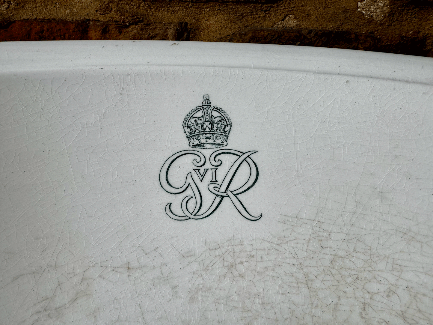 rare antique 1930s plain white ironstone large wash basin bowl king george vi royal cypher
