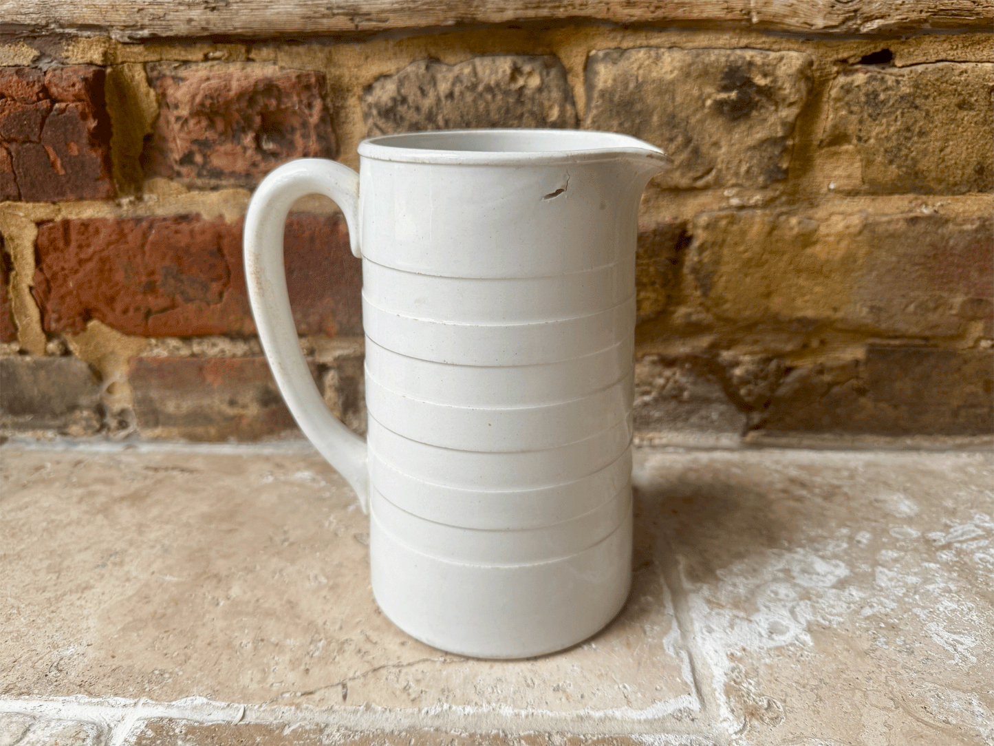 antique english plain white ironstone dairy jug pitcher vase utensil storage