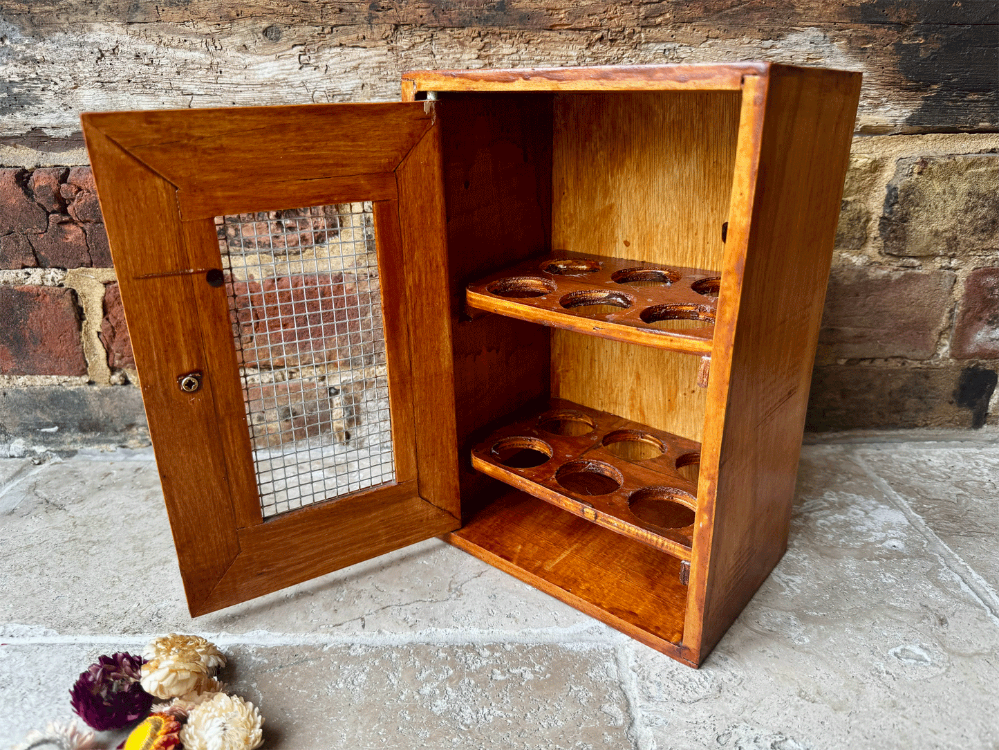 rustic vintage english wooden treen egg rack hutch cupboard