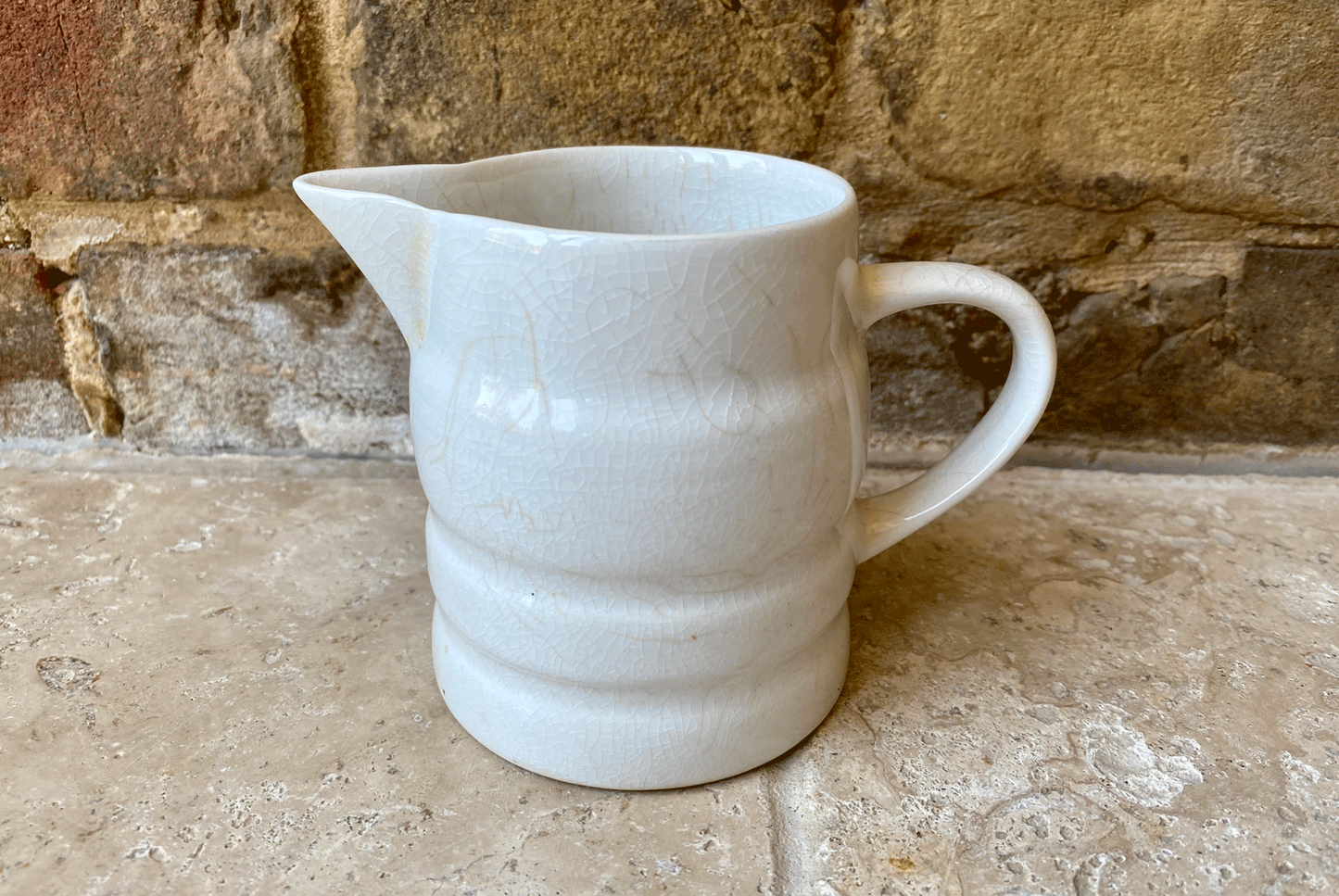 vintage mid century plain white ironstone banded melba cream dairy milk jug