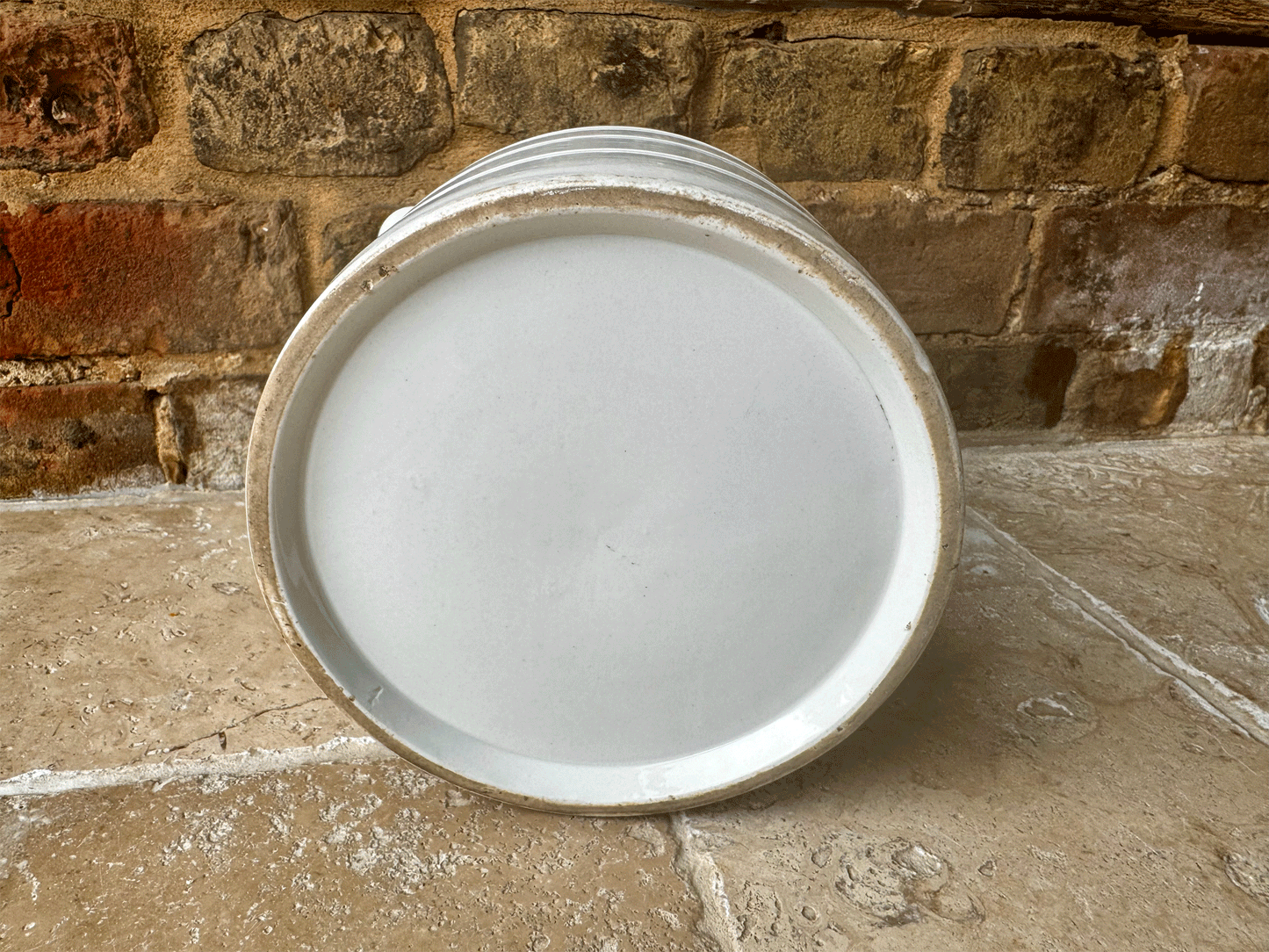large antique edwardian white ironstone banded dairy jug vase