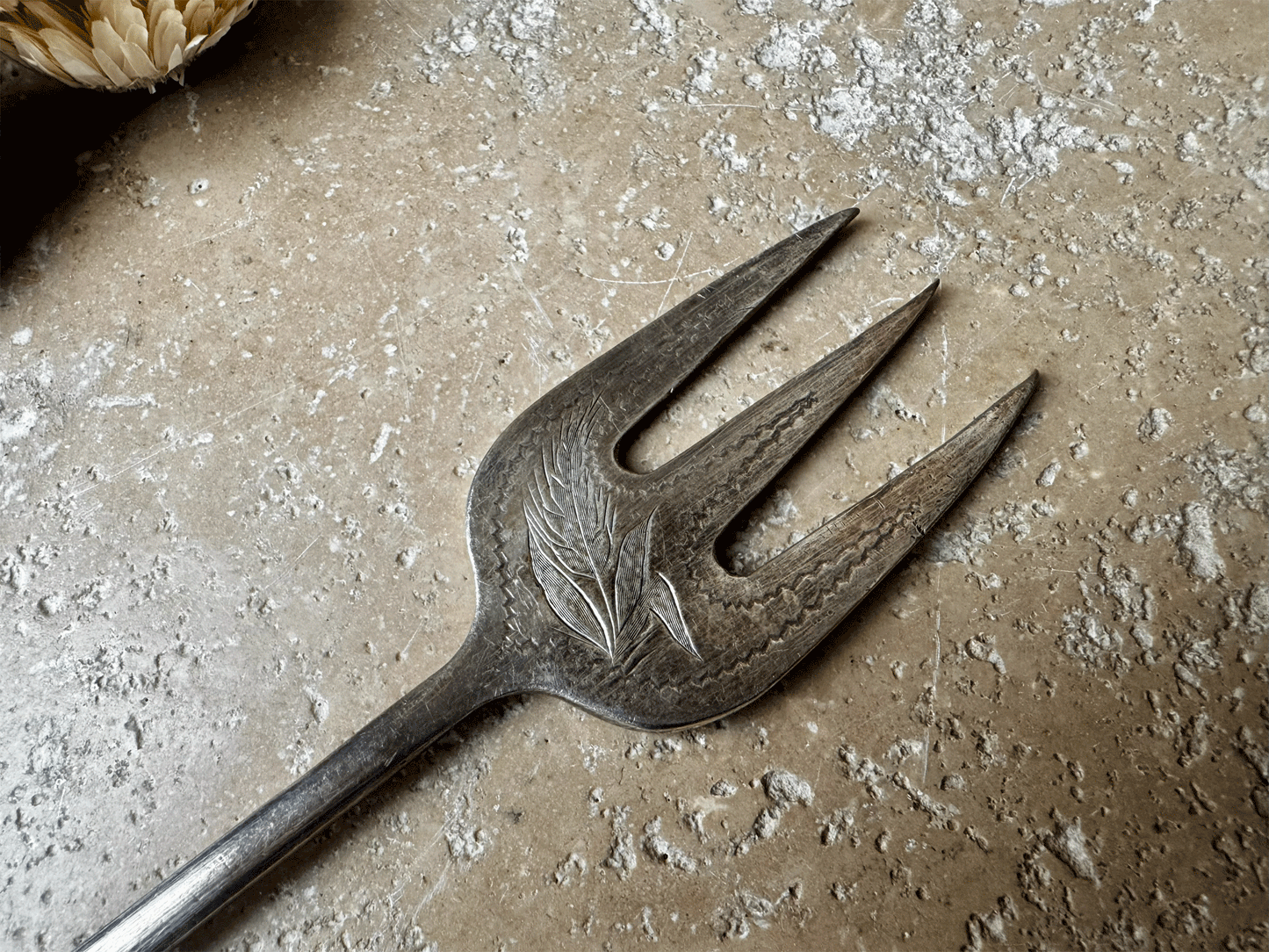 rare antique edwardian silver plated bread fork motto