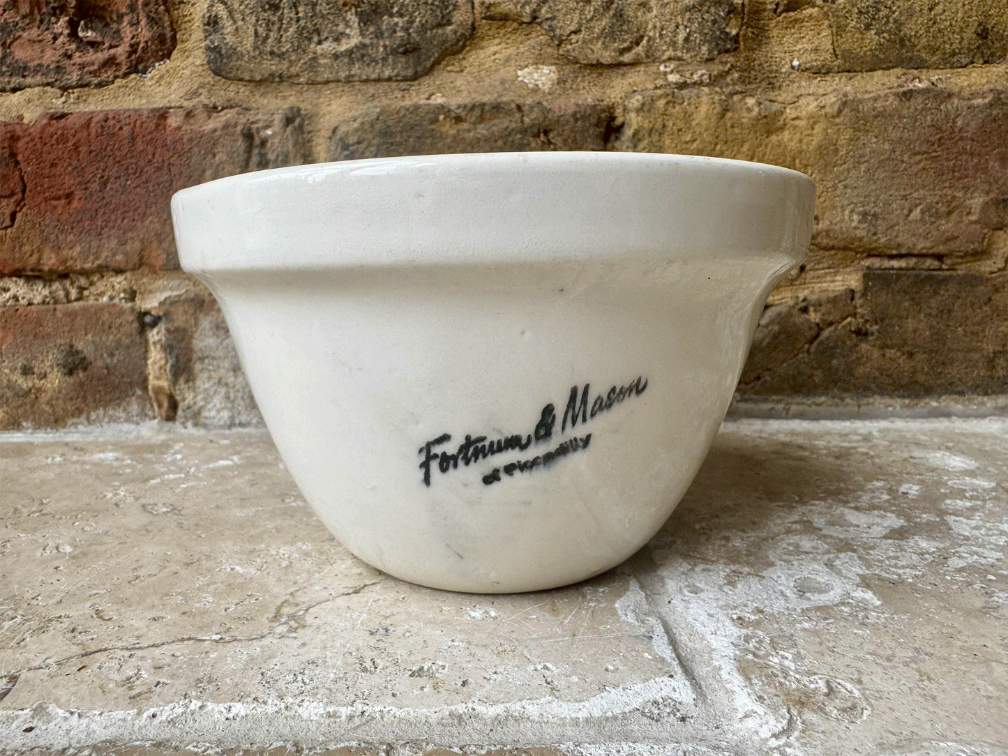 antique english white ironstone fortnum mason piccadilly pudding basin bowl advertising