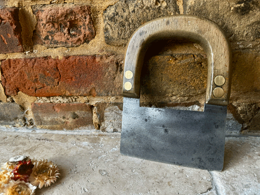 antique 19th century unusual treen wooden steel herb chopper sugar cleaver brass rivets