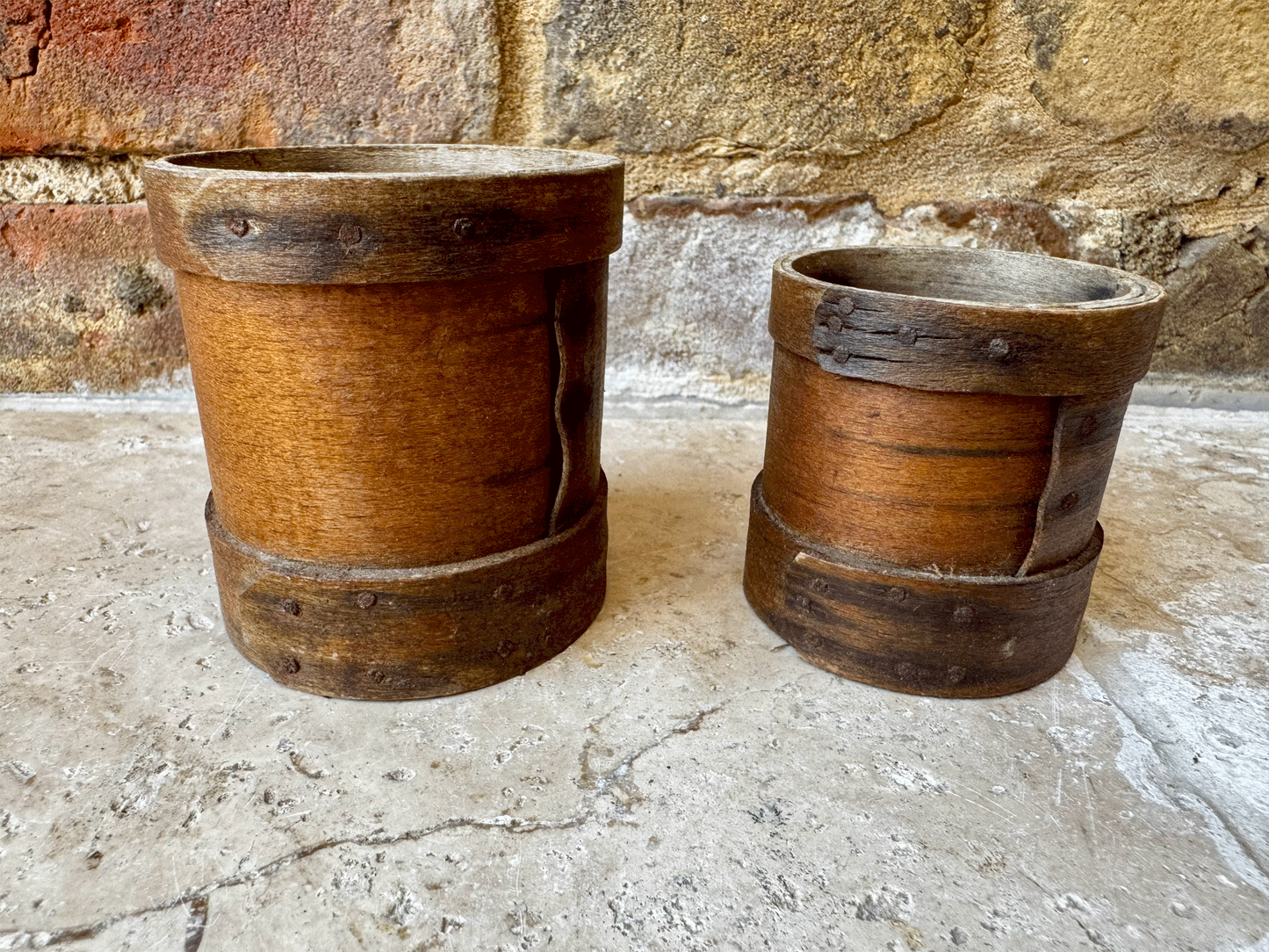 antique french set bentwood treen wooden grain measures double decilitre boissellerie leger poitiers