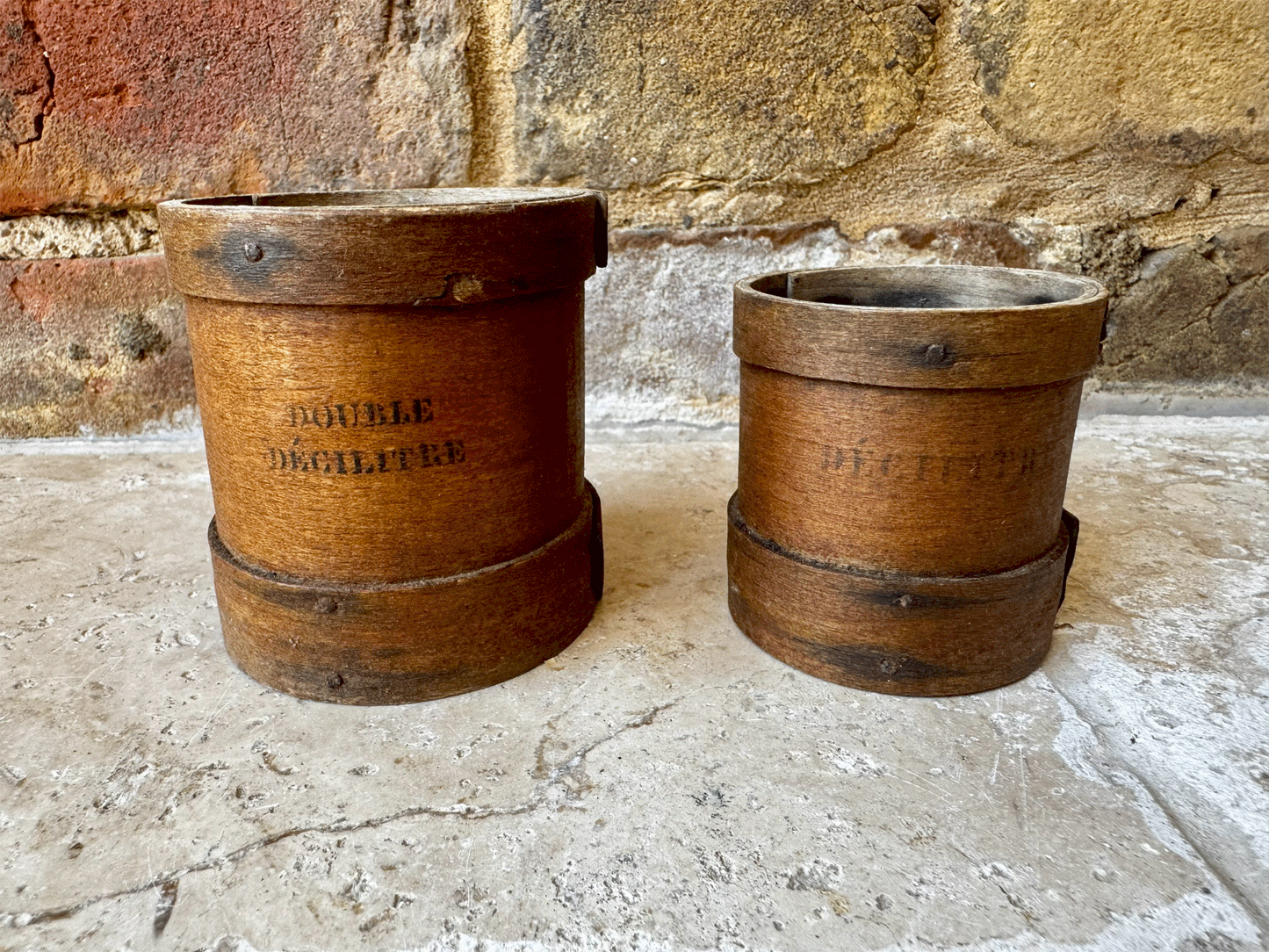antique french set bentwood treen wooden grain measures double decilitre boissellerie leger poitiers