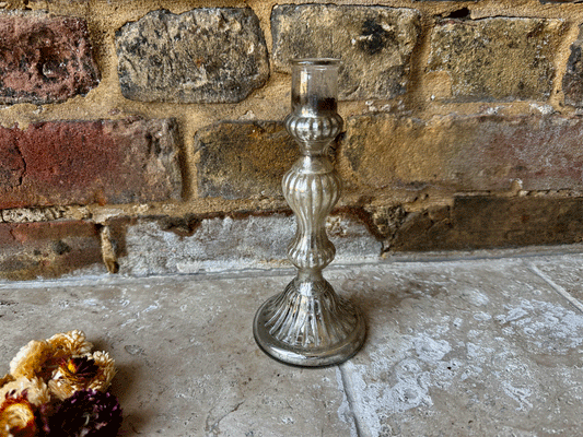 antique french rare ribbed mercury glass candlestick holder