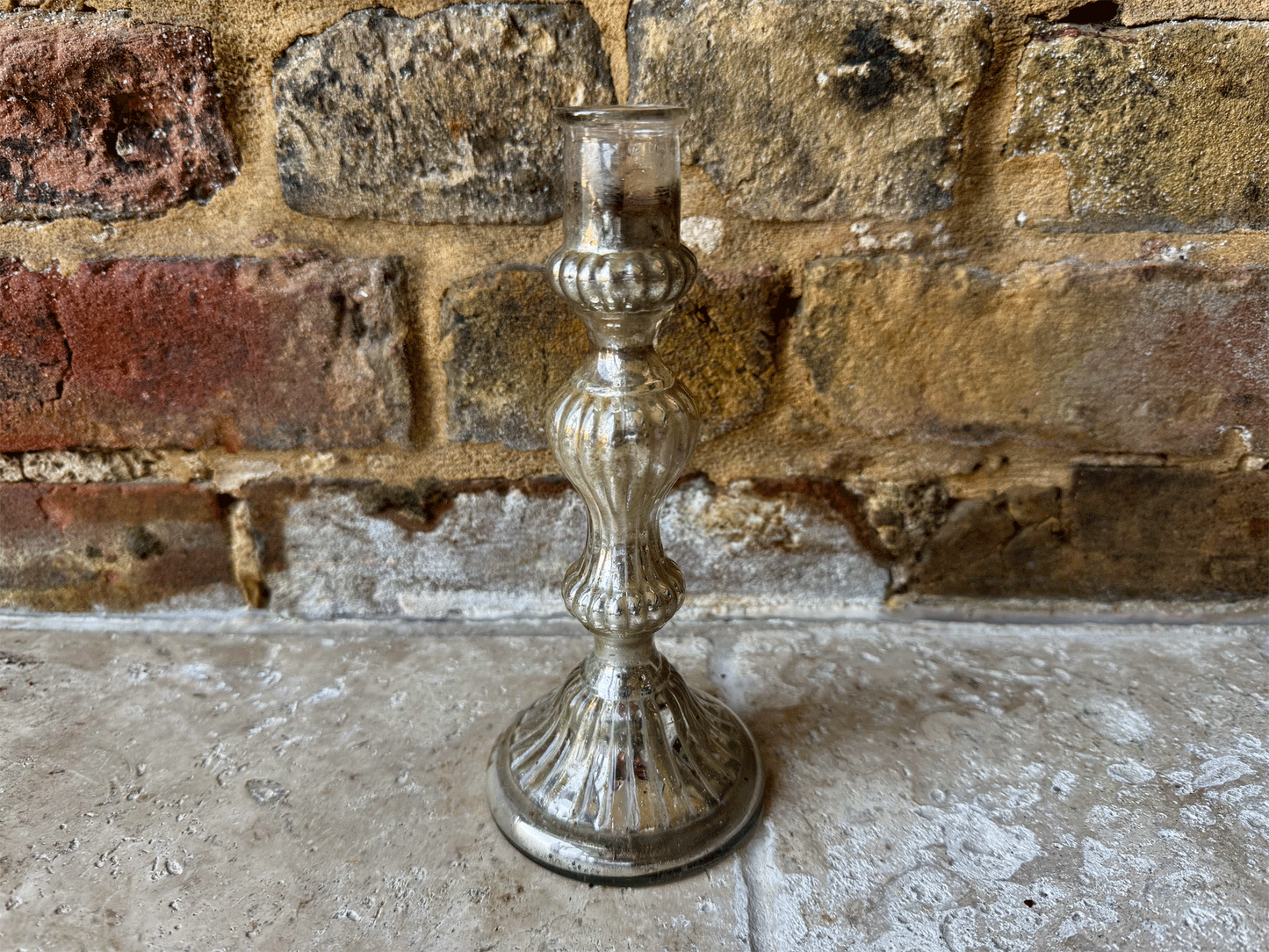 antique french rare ribbed mercury glass candlestick holder