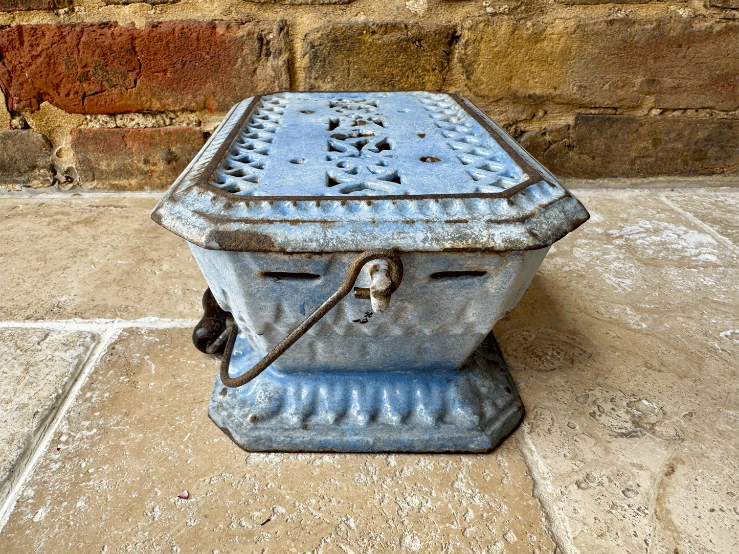 antique 19th century french chauferette foot warmer blue enamel