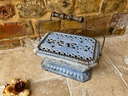antique 19th century french chauferette foot warmer blue enamel