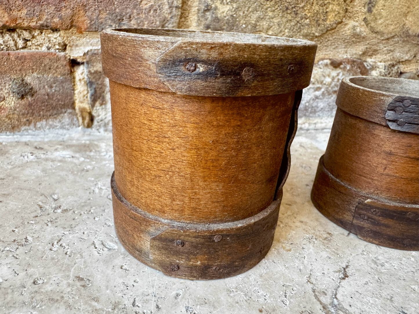 antique french set bentwood treen wooden grain measures double decilitre boissellerie leger poitiers