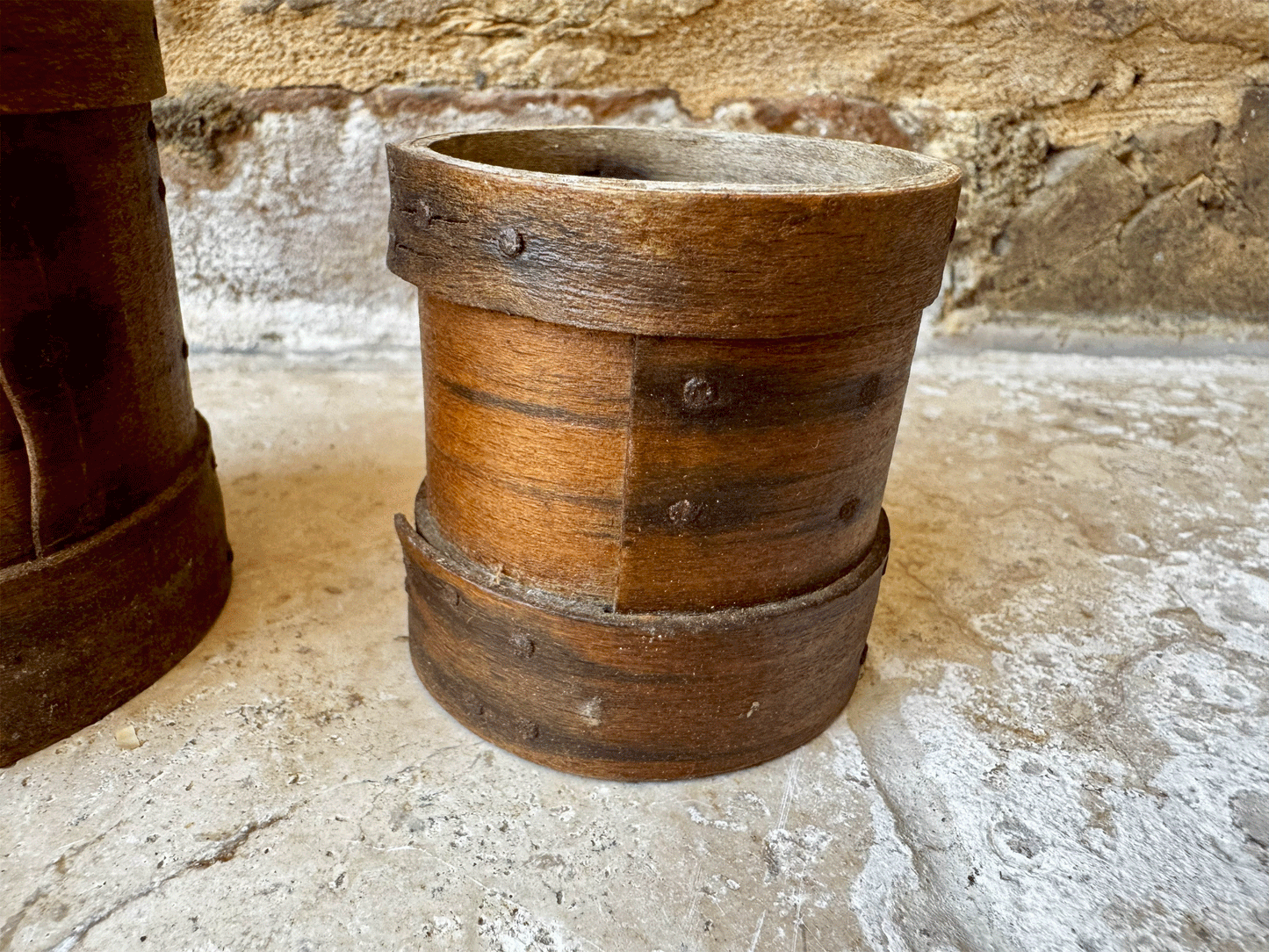 antique french set bentwood treen wooden grain measures double decilitre boissellerie leger poitiers