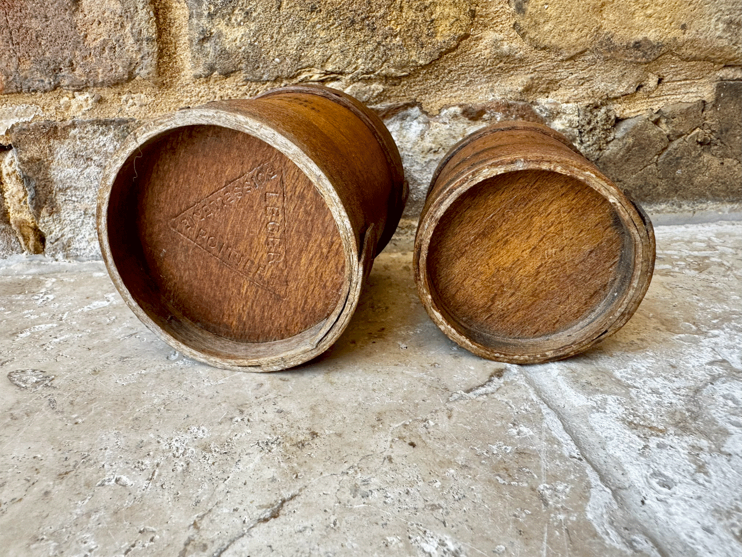 antique french set bentwood treen wooden grain measures double decilitre boissellerie leger poitiers