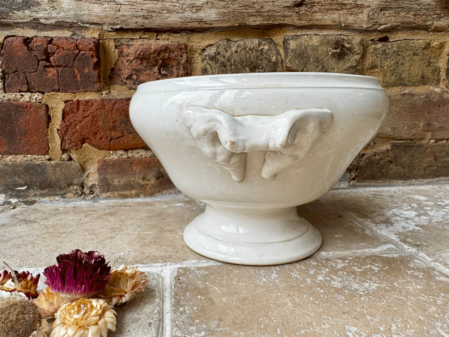 antique french white ironstone buttery timeworn soupiere tureen bowl