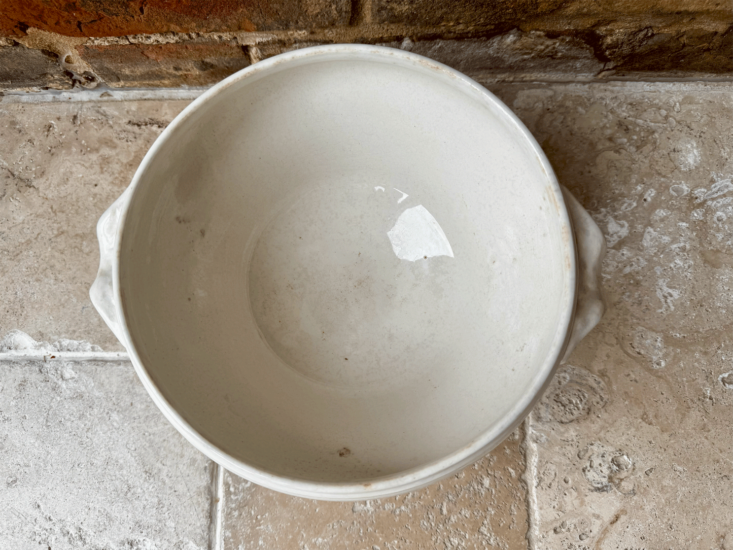 antique french white ironstone buttery timeworn soupiere tureen bowl