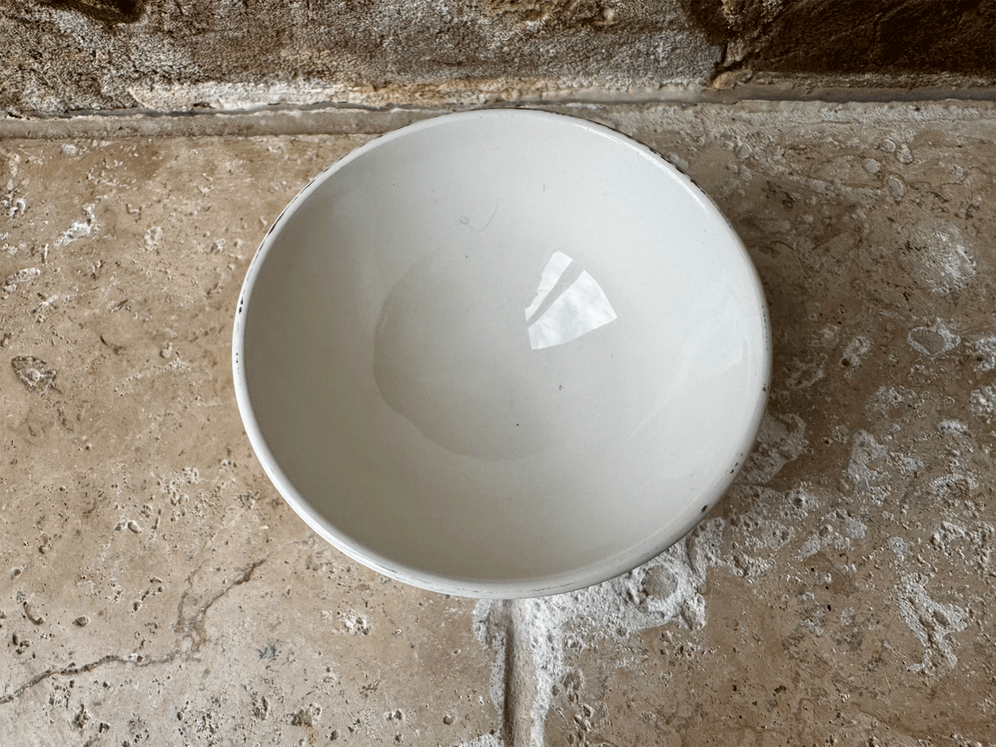antique french white ironstone small ribbed cafe au lait bowl floral pattern