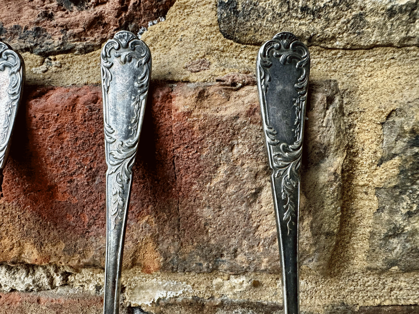 antique french silver plated decorative floral foliage dessert forks